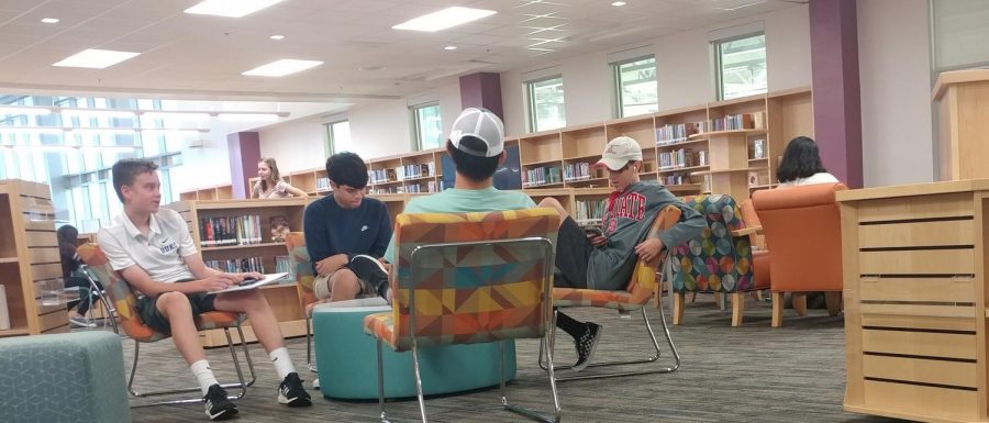 Green Level students hit the books in the Media Center.