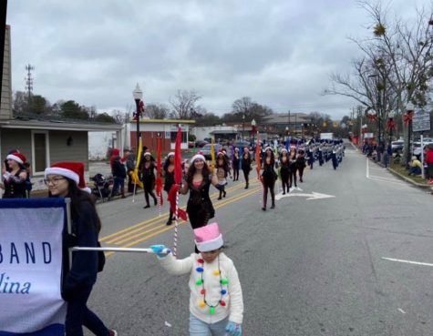 The Green Level Marching Band at the Cary Christmas Parade