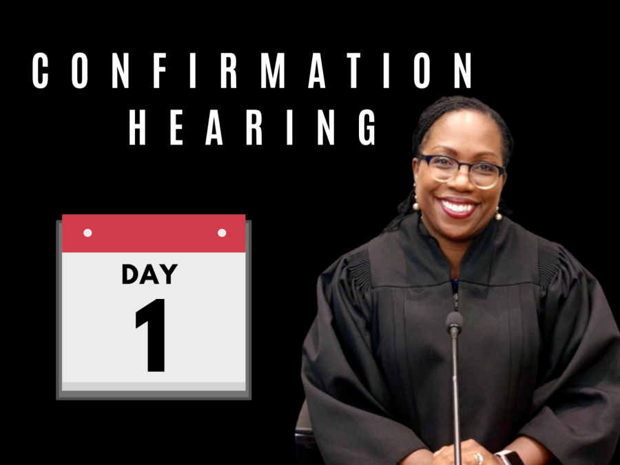 Ketanji Brown Jackson’s first hearing for the position of Supreme Court justice promises sparks throughout the rest of the week. Graphic by K. Peechu. Image from Wikimedia Commons.