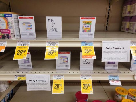 Bare shelves of infant formula at a store in Monroe, Washington. Image via. Wikimedia Commons
