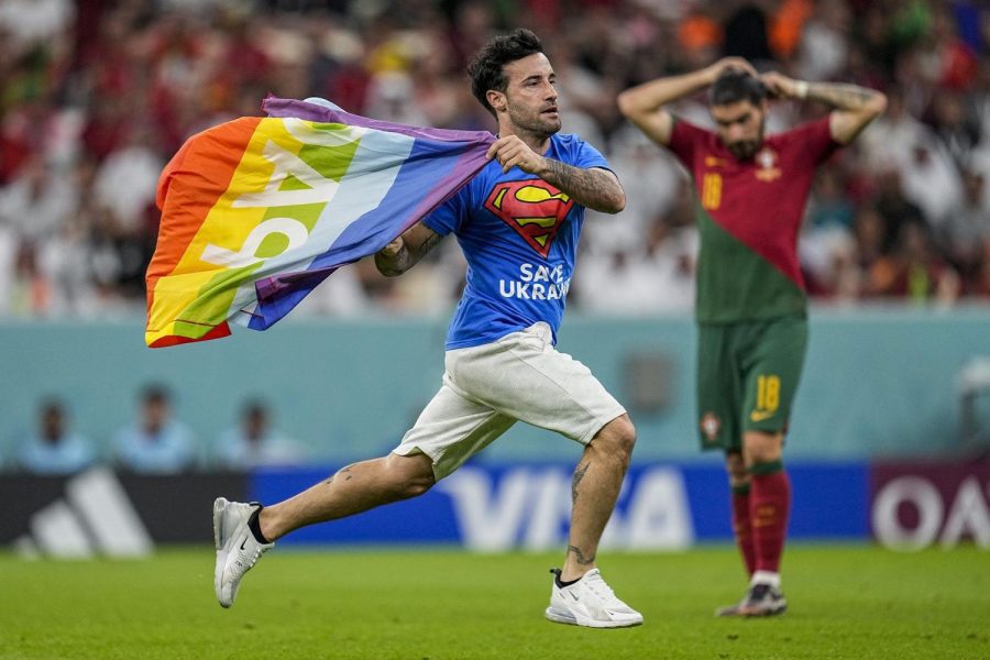A pitch invader ran across the field during one of the World Cup matches.