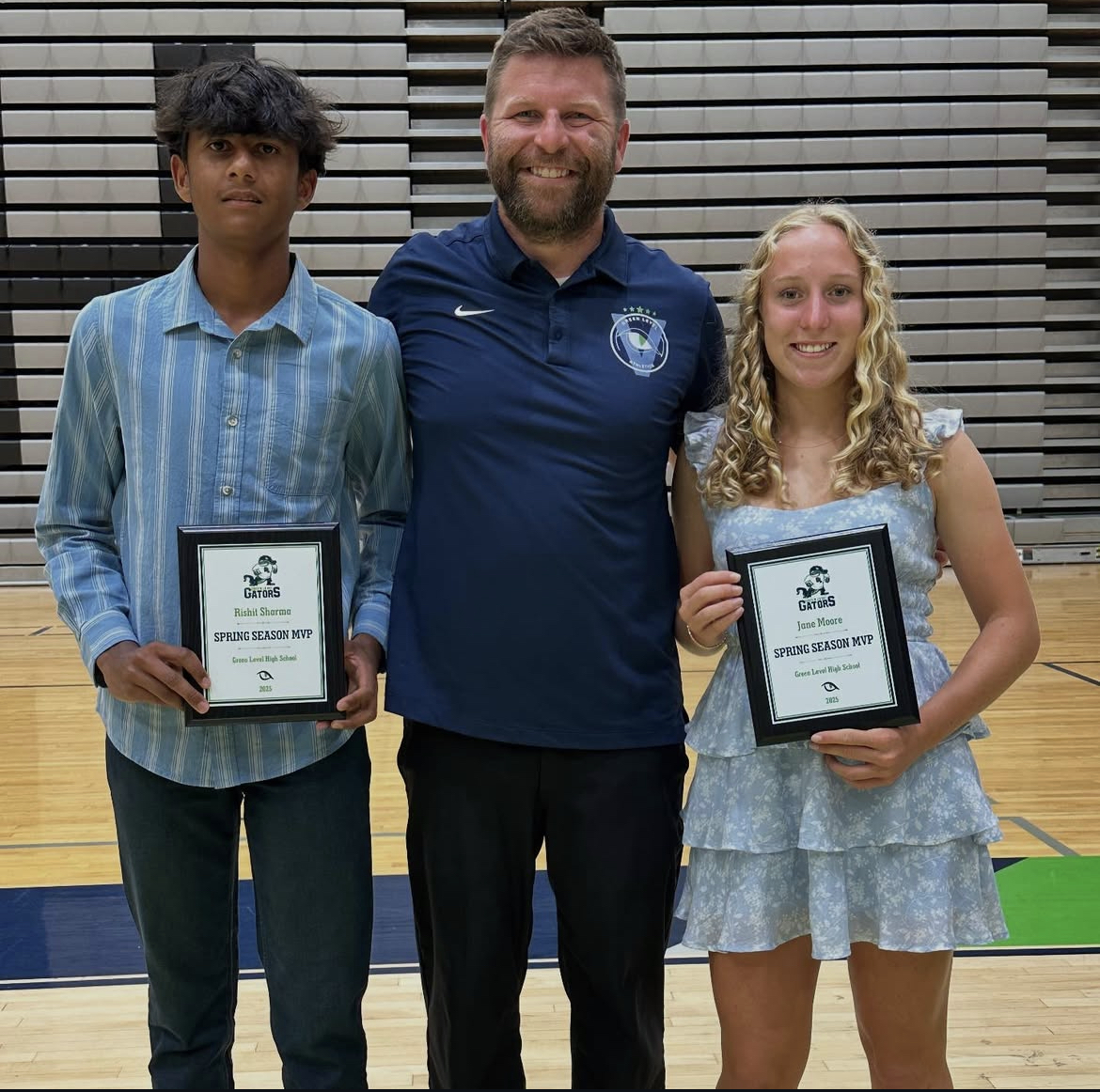 Winners of the male and female Spring MVP awards, Rishit Sharma and Jane Moore