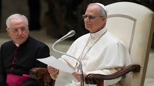 Pope Leo XIV giving his first speech to the public and press. 