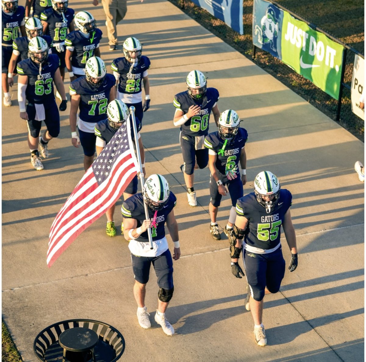 The Green Level Football Team preparing for their game.