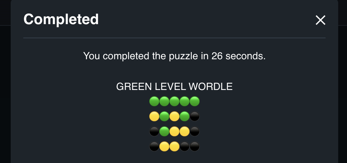 The first installment of Green Level Wordle