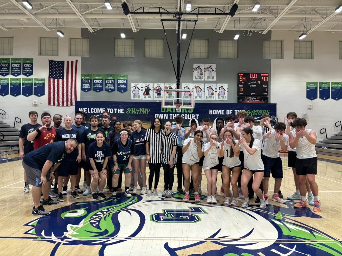 The students and staff after their intense game. 